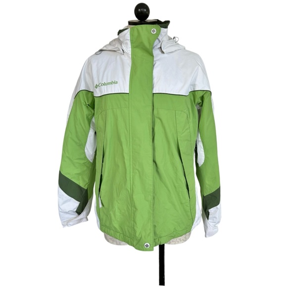 Columbia Women’s Winter Hooded Jacket Waterproof  Green & White Size Medium - Picture 16 of 16